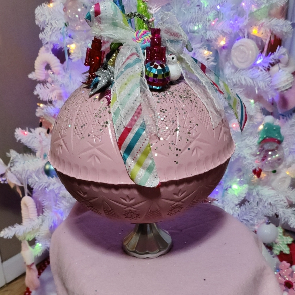 Pink Holiday Ornament with Ribbon
